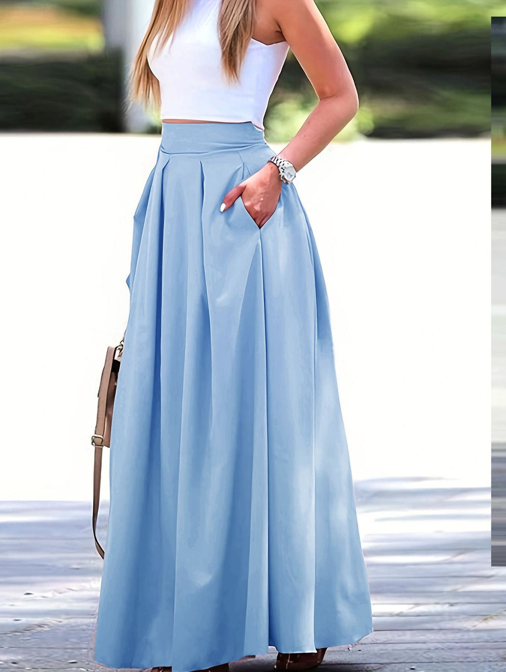 Maeve | Womens Plus Size High Waisted A Line Long Maxi Skirt - Blue