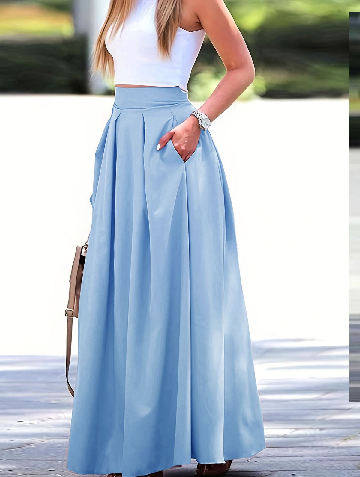 Maeve | Womens Plus Size High Waisted A Line Long Maxi Skirt - Blue