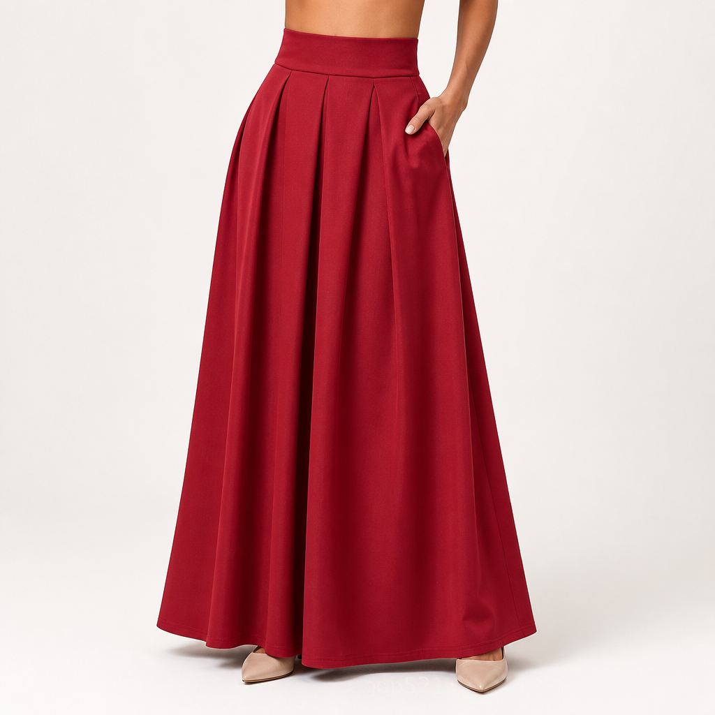 Maeve | Womens Plus Size High Waisted A Line Long Maxi Skirt, Brick Red