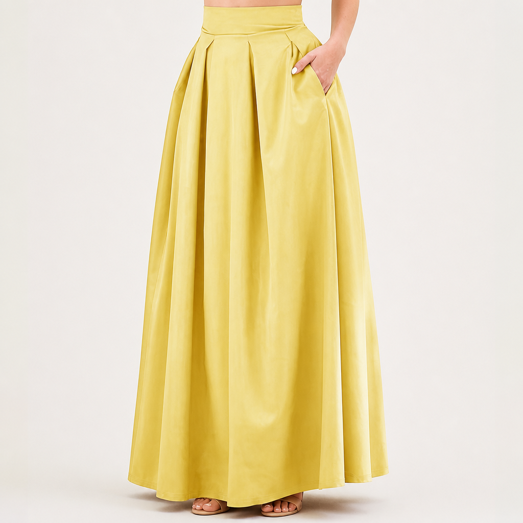 Maeve | Womens Plus Size High Waisted A Line Long Maxi Skirt, Lemon Yellow