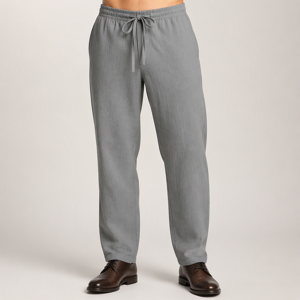 Magnus | Mens Linen Straight Breathable Casual Summer Lightweight Trousers, Grey