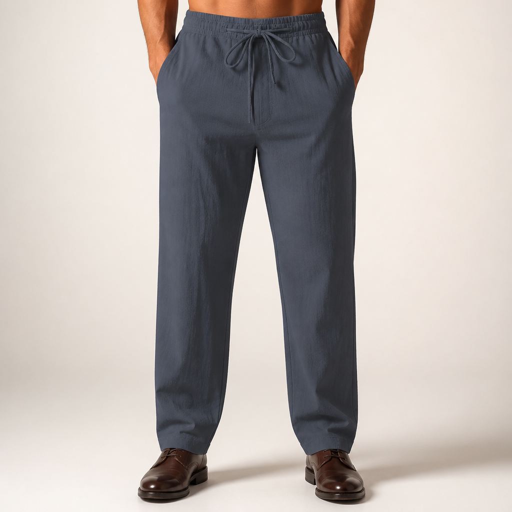 Magnus | Mens Linen Straight Breathable Casual Summer Lightweight Trousers, Navy