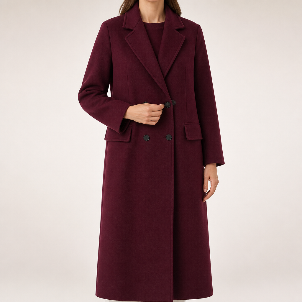 Magnus | Womens Wool Coat Blended Winter Overcoat, Wine Red