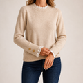 Maisie | Womens Lace Trim Crew Neck Knitted Jumper, Apricot