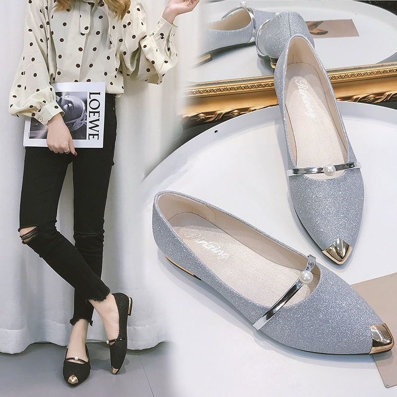 Marceline | Womens Pointed Toe Pearl Loafers Flats - 1