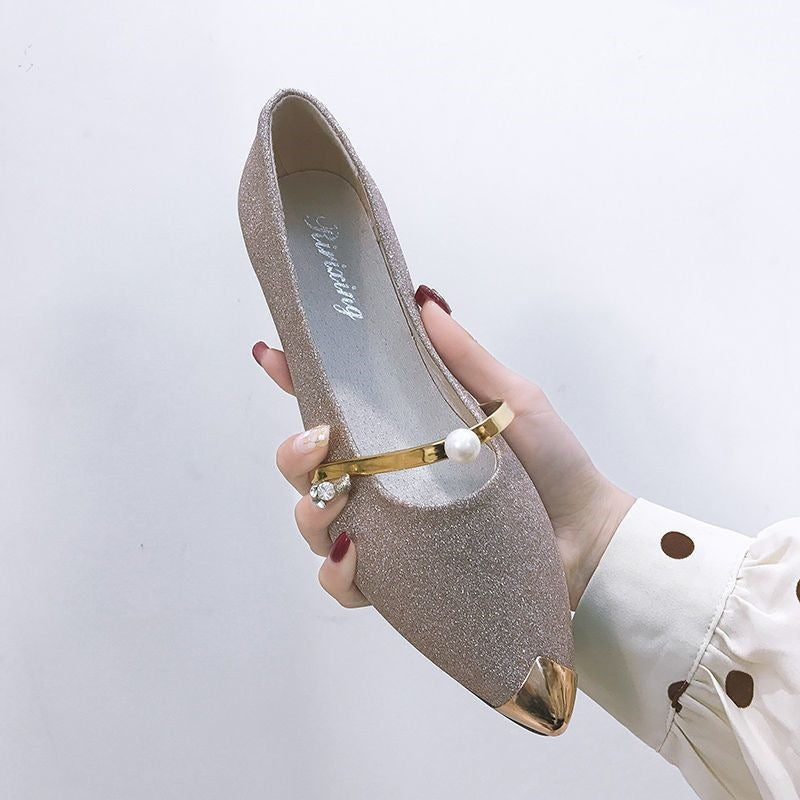 Marceline | Womens Pointed Toe Pearl Loafers Flats - 2