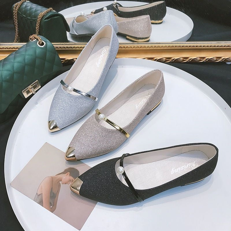 Marceline | Womens Pointed Toe Pearl Loafers Flats - 4