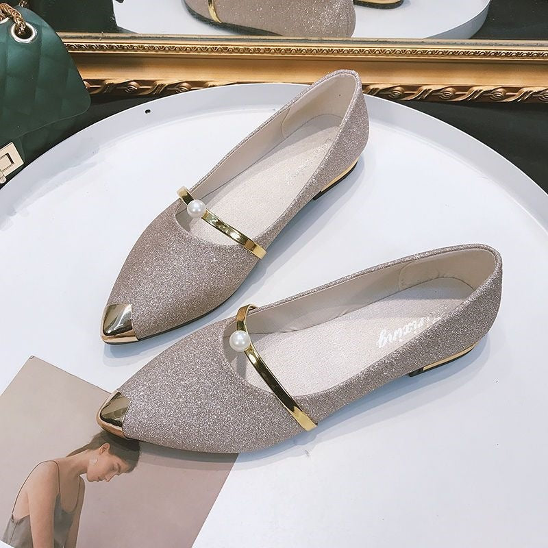 Marceline | Womens Pointed Toe Pearl Loafers Flats - 5