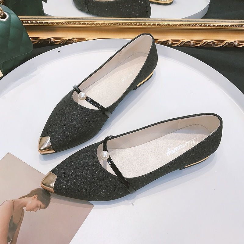 Marceline | Womens Pointed Toe Pearl Loafers Flats - 7