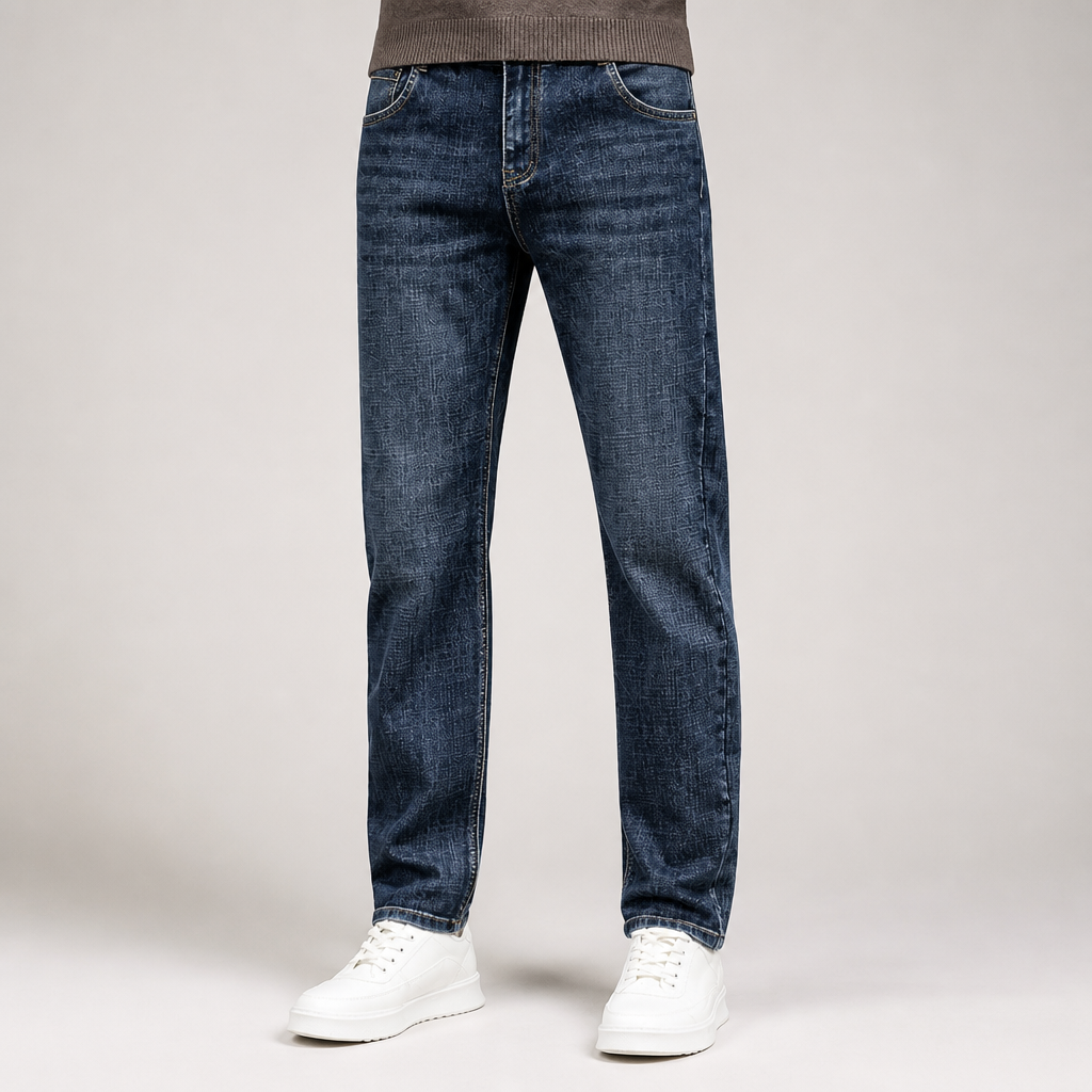 Marcus | Mens Stretch Straight Tapered Slim Fit Jeans, Blue Grey Fleece