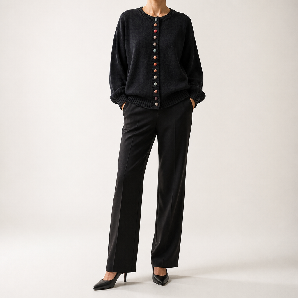Maren | Womens Knitted Cardigan Button Front Long Sleeve Jumper, Black