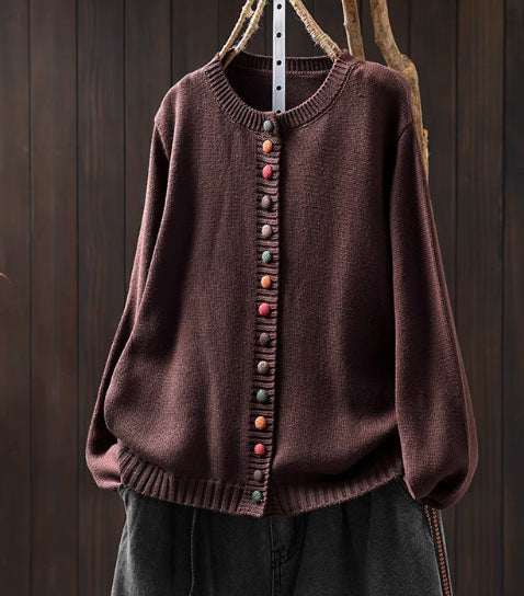 Maren | Womens Button Front Knit Cardigan - Brown