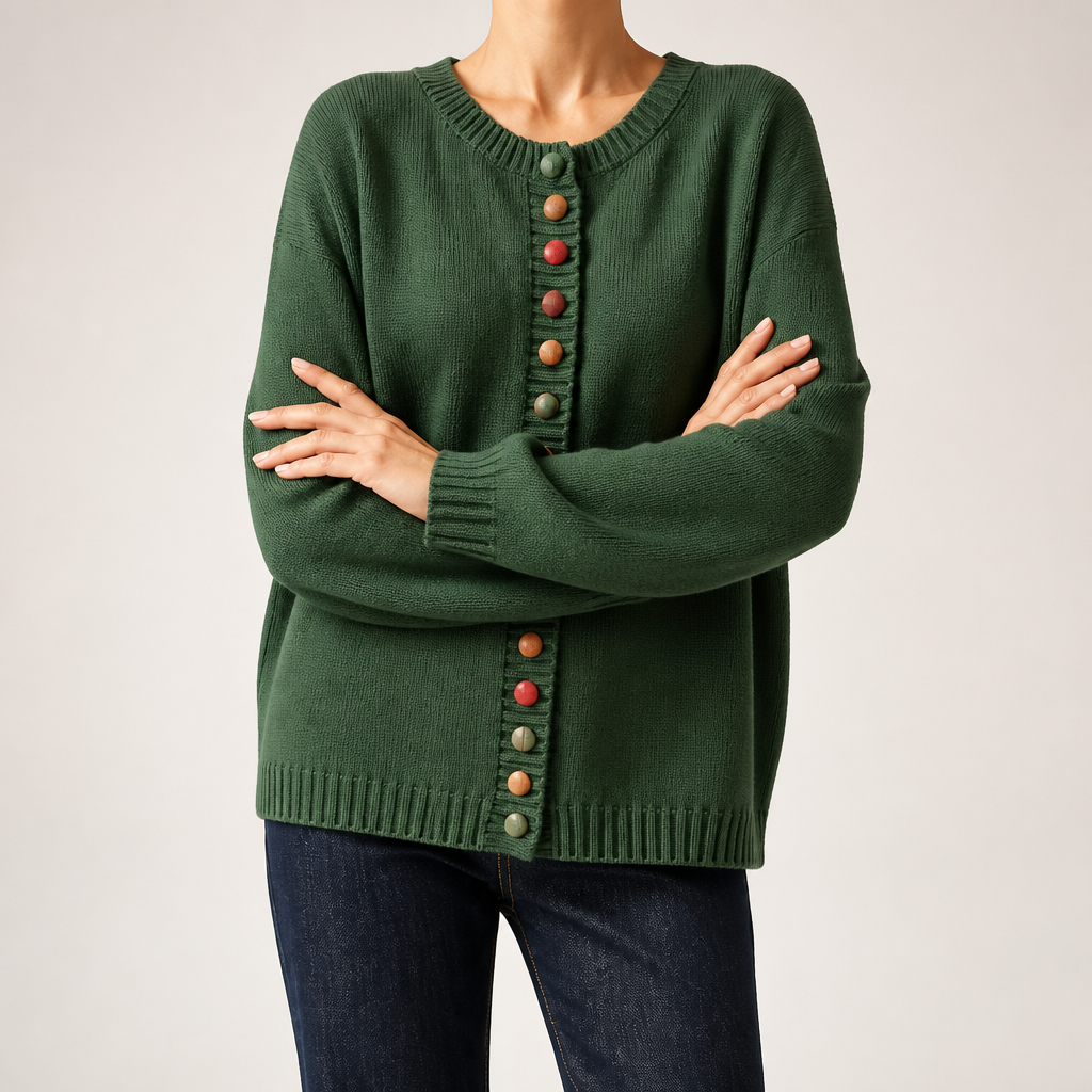 Maren | Womens Knitted Cardigan Button Front Long Sleeve Jumper, Green
