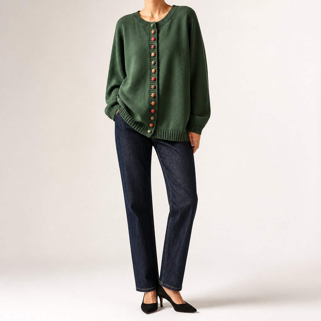 Maren | Womens Knitted Cardigan Button Front Long Sleeve Jumper, Green