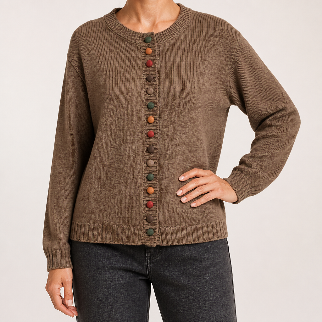 Maren | Womens Knitted Cardigan Button Front Long Sleeve Jumper, Khaki