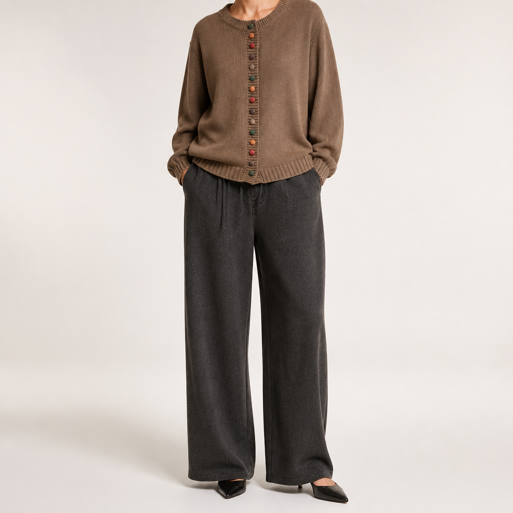Maren | Womens Knitted Cardigan Button Front Long Sleeve Jumper, Khaki