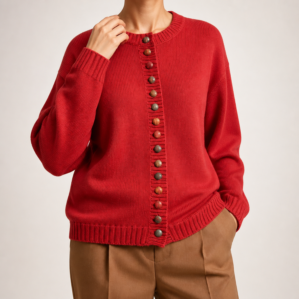 Maren | Womens Knitted Cardigan Button Front Long Sleeve Jumper, Red