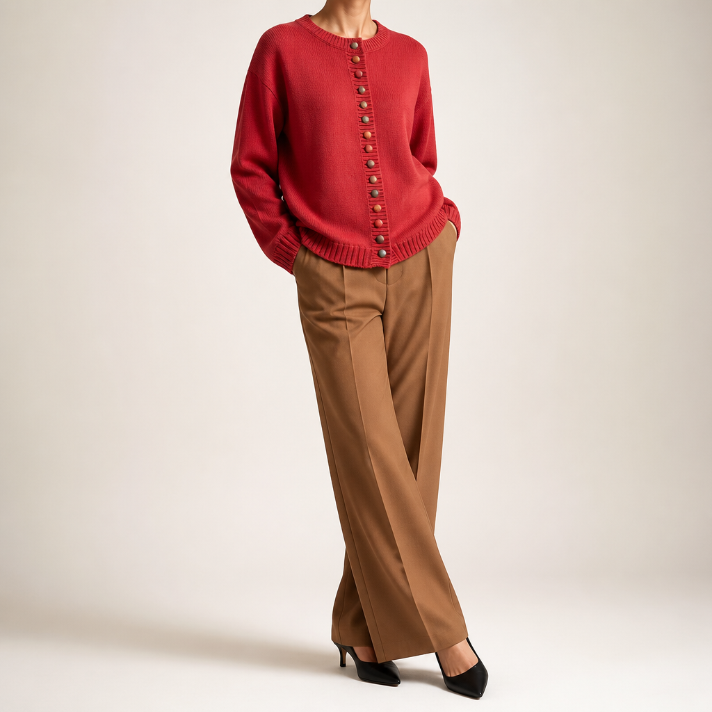 Maren | Womens Knitted Cardigan Button Front Long Sleeve Jumper, Red