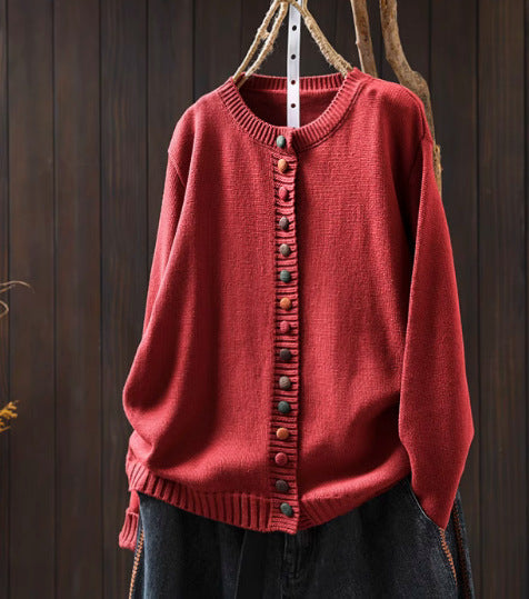 Maren | Womens Button Front Knit Cardigan - Red