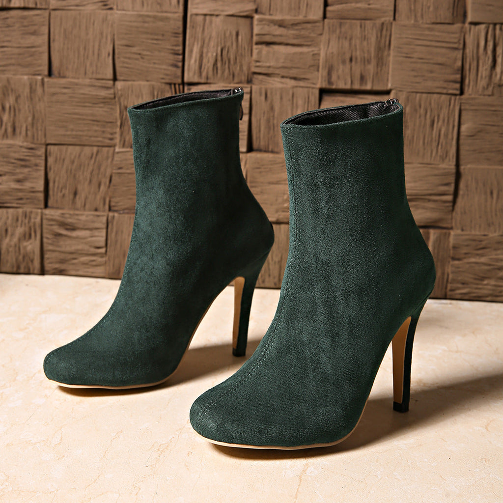 Maren | Womens Green Suede High Heel Short Ankle Boots - 2