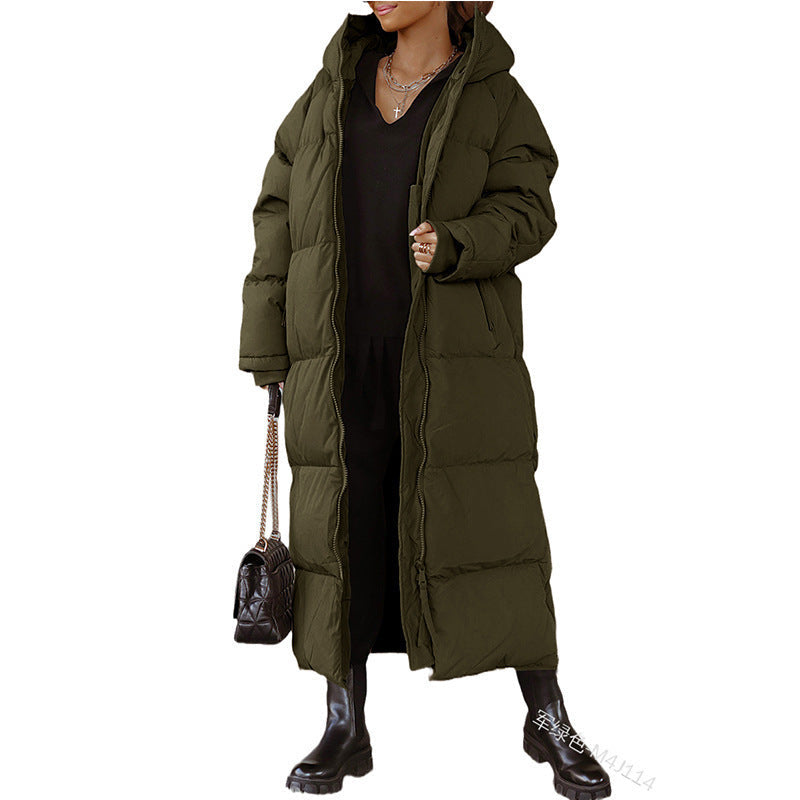 Maren | Womens Long Hooded Puffer Winter Coat - Army Green