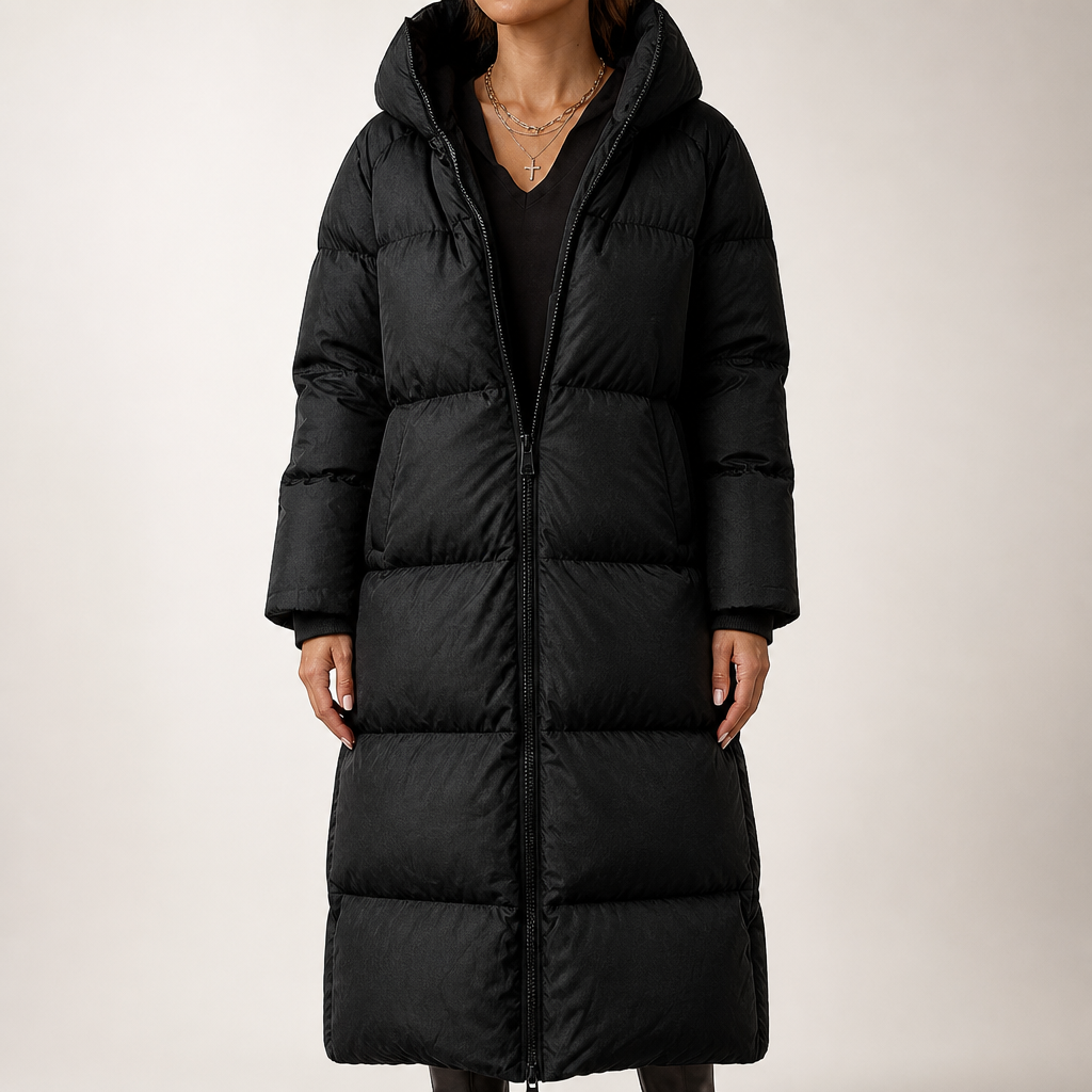 Maren | Womens Long Hooded Puffer Winter Coat, Black