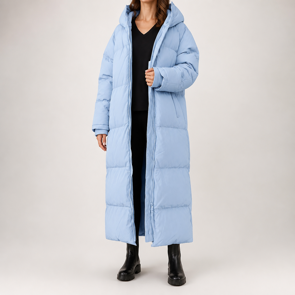 Maren | Womens Long Hooded Puffer Winter Coat, Blue