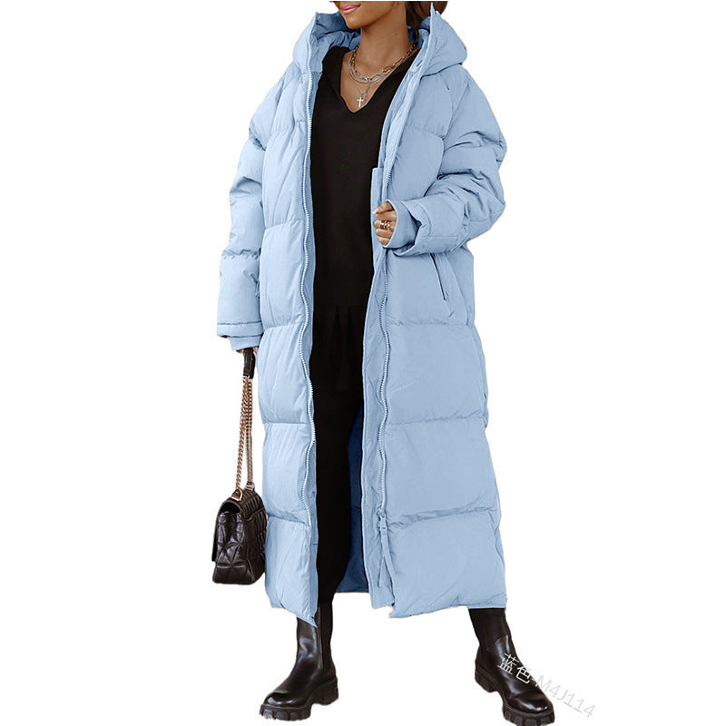 Maren | Womens Long Hooded Puffer Winter Coat - Blue
