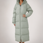 Maren | Womens Long Hooded Puffer Winter Coat, Green