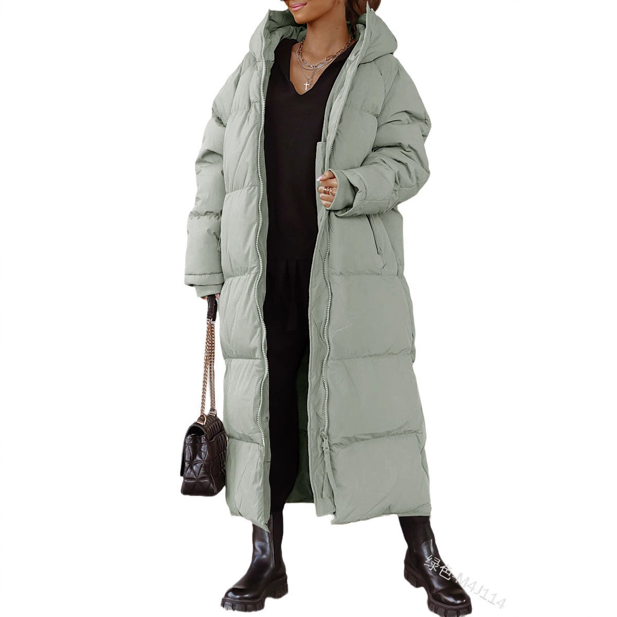 Maren | Womens Long Hooded Puffer Winter Coat - Green