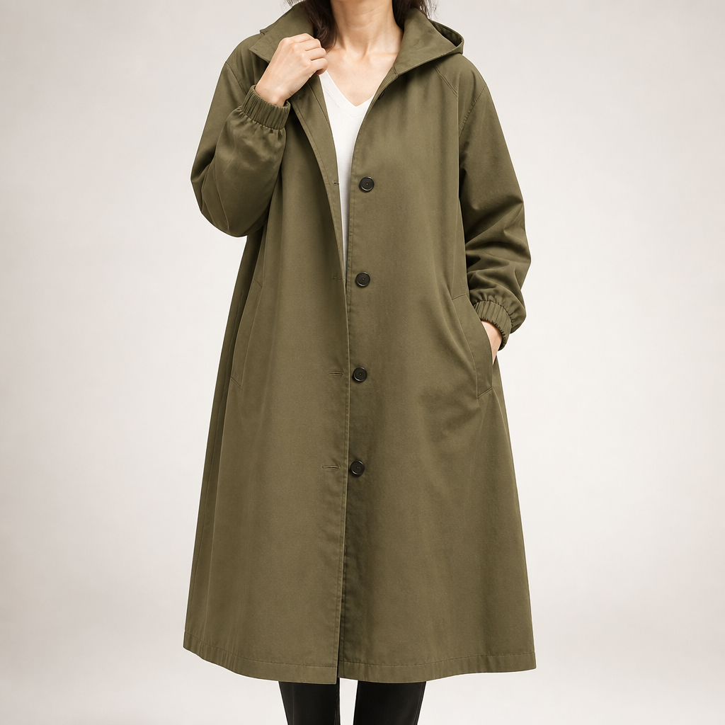 Margaux | Womens Trench Coat Wool Belted Double Breasted Long Winter Coat, Army Green