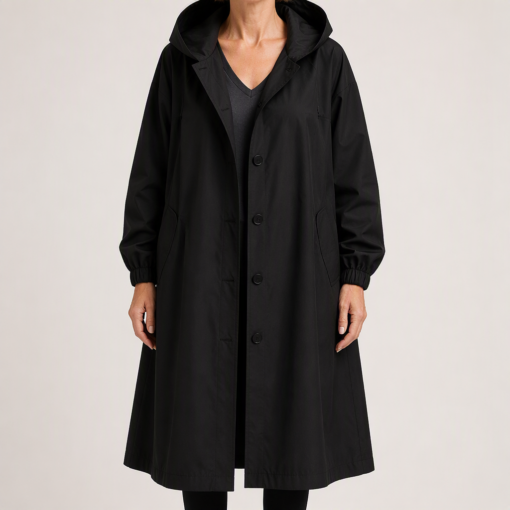 Margaux | Womens Trench Coat Wool Belted Double Breasted Long Winter Coat, Black