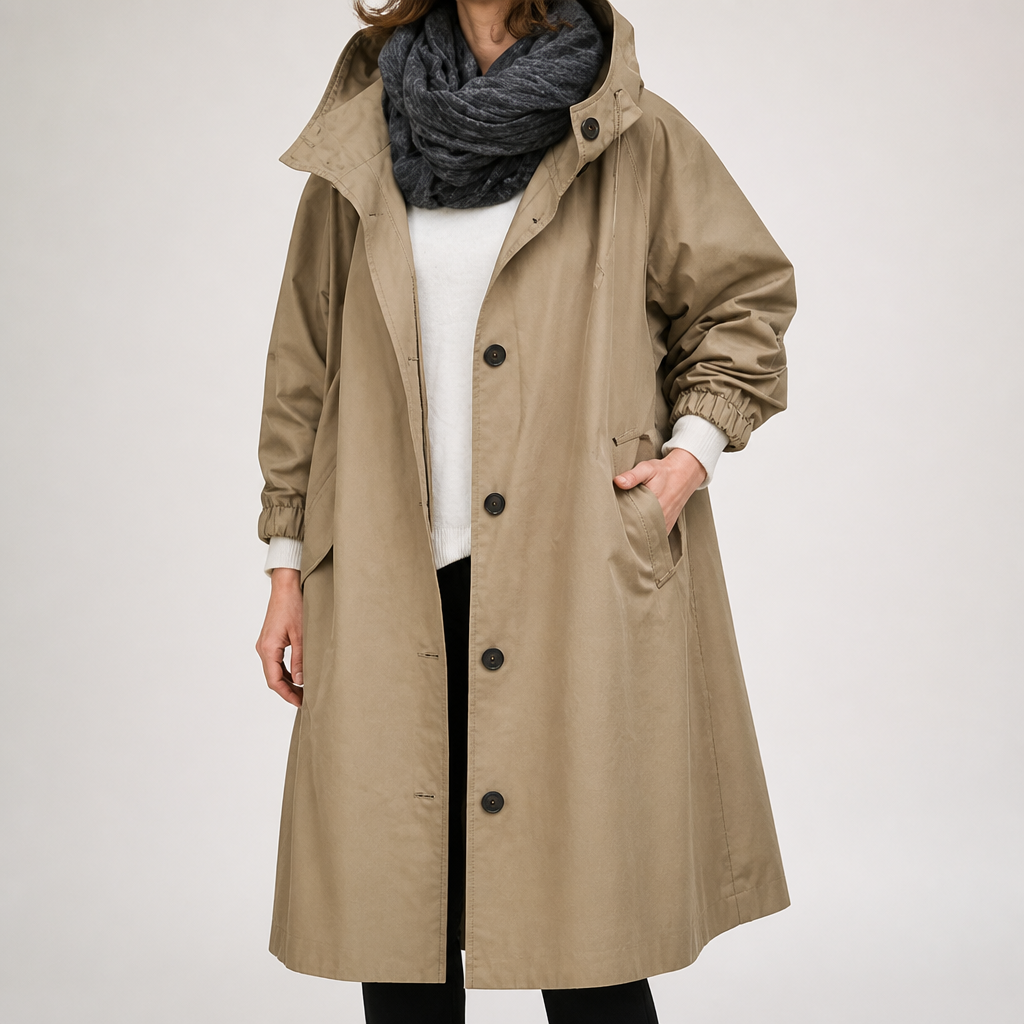 Margaux | Womens Trench Coat Wool Belted Double Breasted Long Winter Coat, Khaki