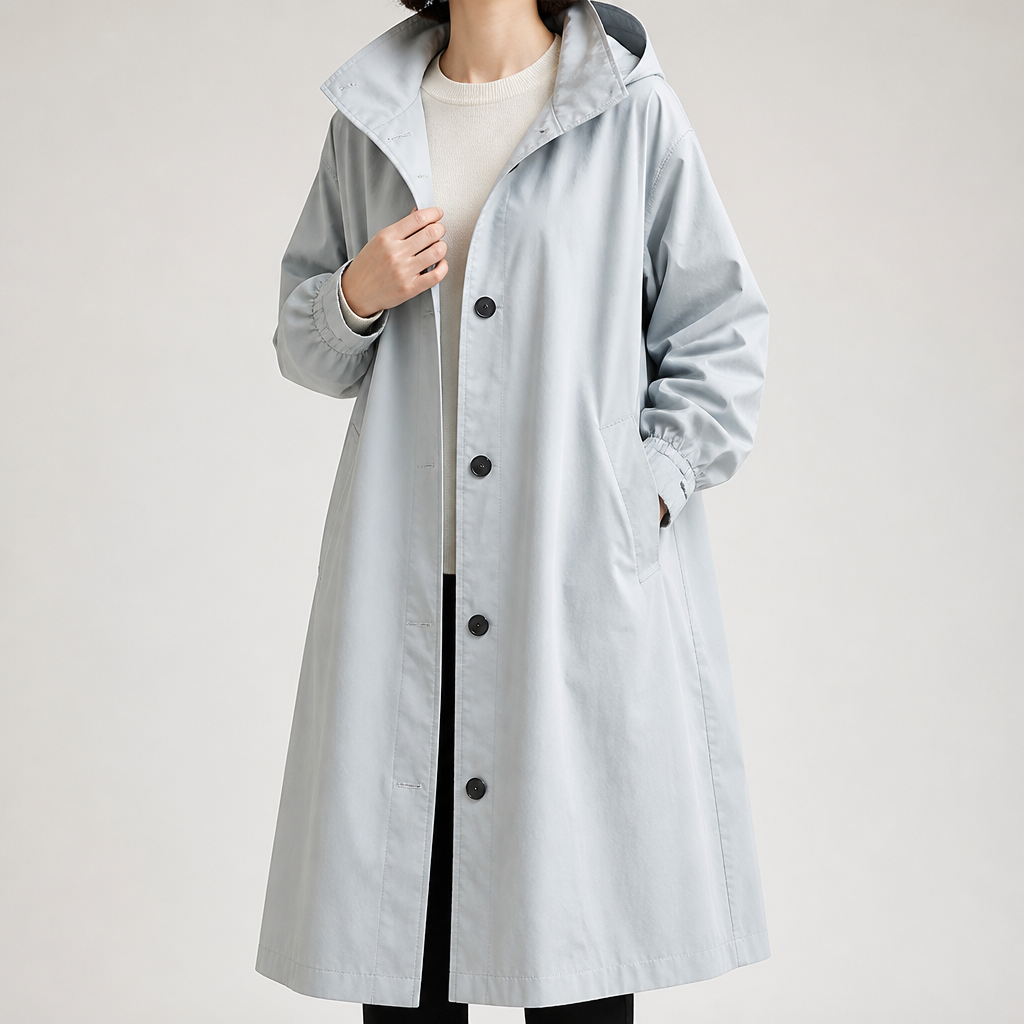 Margaux | Womens Trench Coat Wool Belted Double Breasted Long Winter Coat, Light Blue