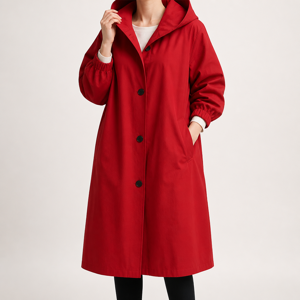 Margaux | Womens Trench Coat Wool Belted Double Breasted Long Winter Coat, Red