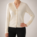 Margaux | Womens Lace Trim Cashmere V Neck Cardigan Knitted Jumper, White