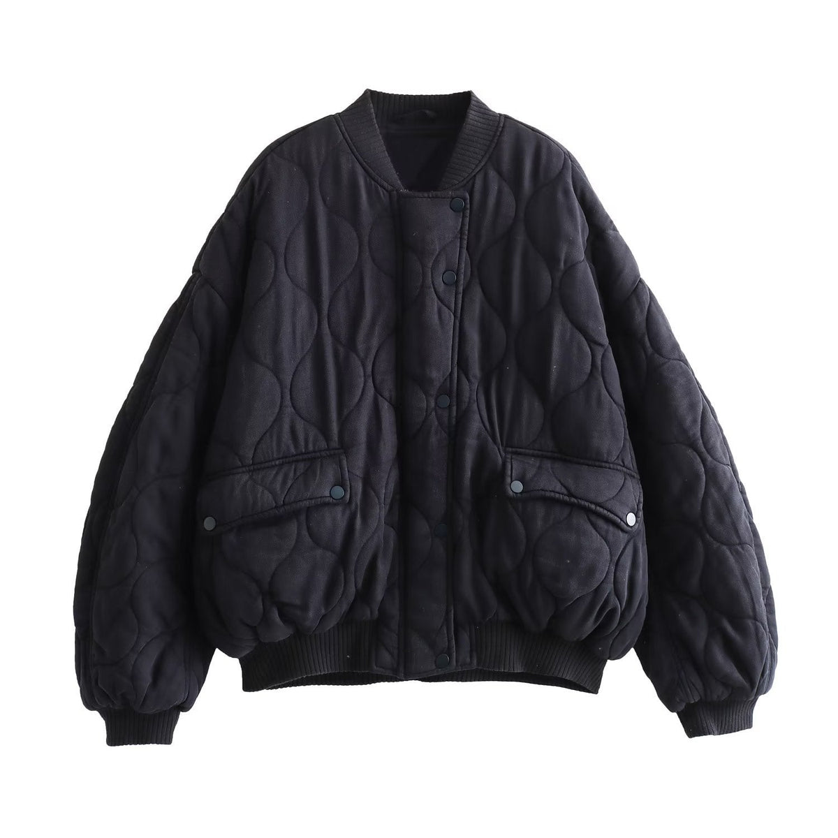 Margot | Womens Quilted Washed Cotton Padded Winter Bomber Black Autumn Jacket - Black