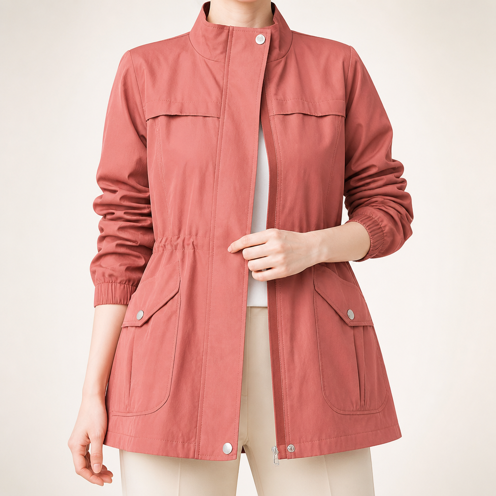 Marguerite | Womens Coat Wool Blend Winter Drawstring Waist Coat, Brick Red