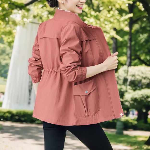 Marguerite | Womens Drawstring Waist Wool Blend Coat - Brick Red