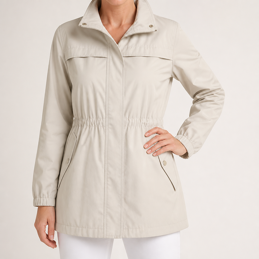 Marguerite | Womens Coat Wool Blend Winter Drawstring Waist Coat, Off White