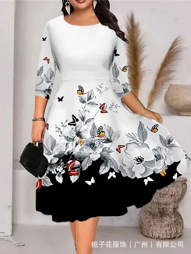 Marguerite | Womens Round Neck Floral Straight Midi Wedding Guest Dresses - 1