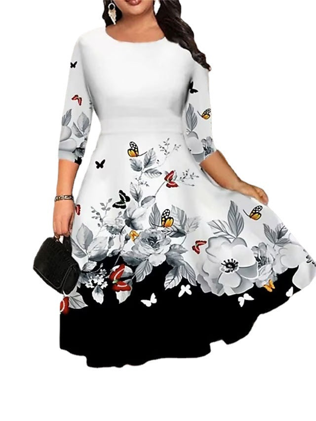 Marguerite | Womens Round Neck Floral Straight Midi Wedding Guest Dresses - 5