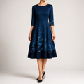 Marguerite | Womens Wedding Guest Floral Round Neck Straight Midi Dress, Dark Blue