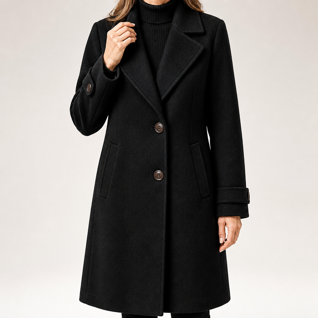 Maribel | Womens Plaid Check Mid Length Winter Coat, Black 2