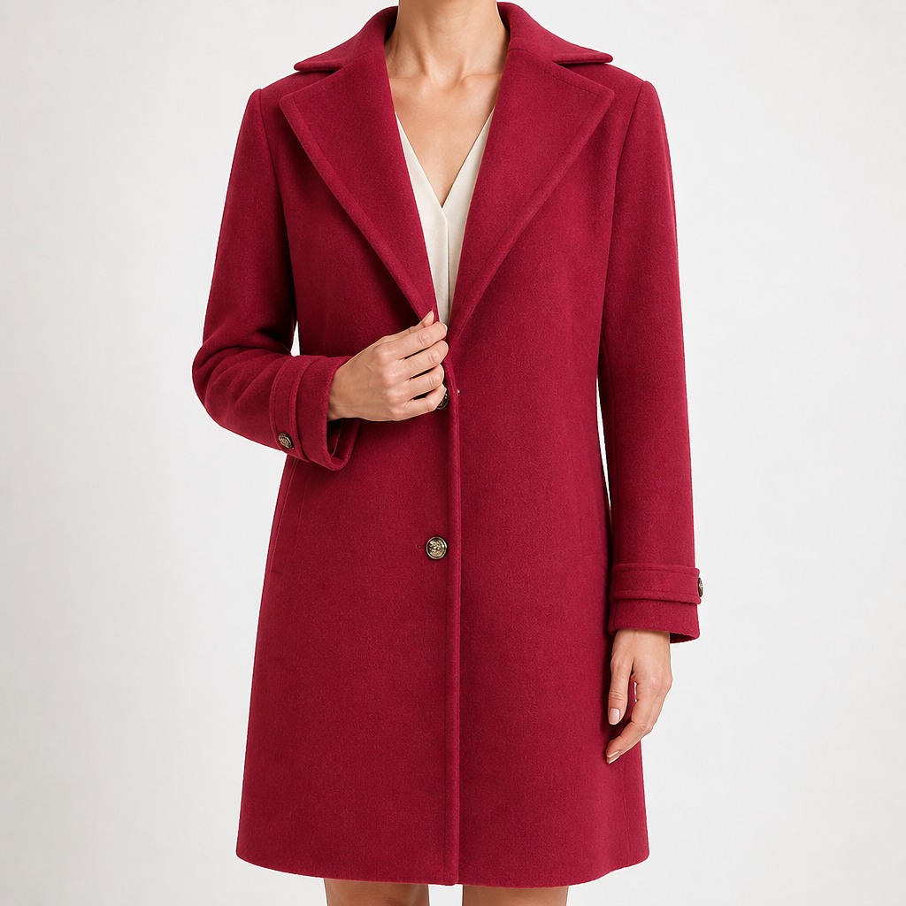 Maribel | Womens Plaid Check Mid Length Winter Coat, Burgundy
