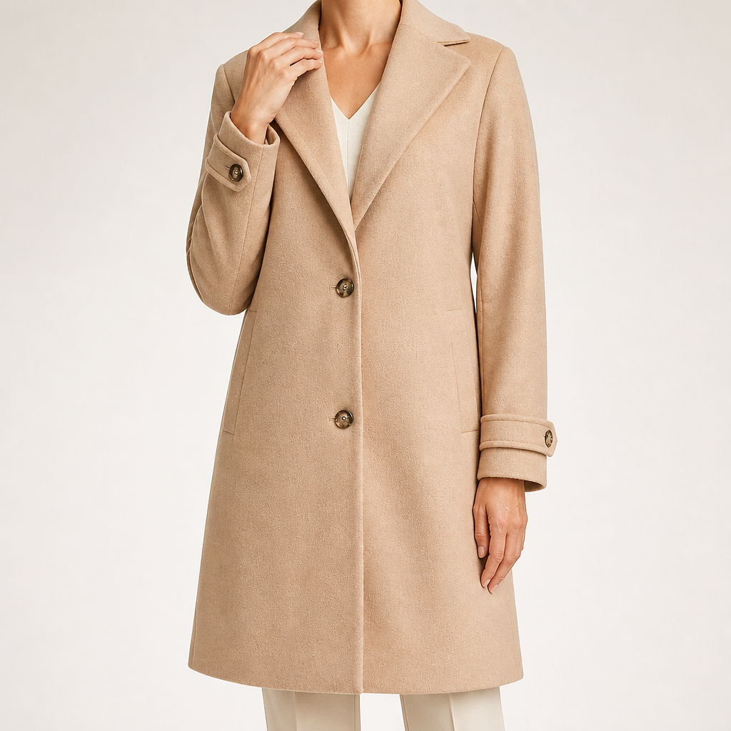 Maribel | Womens Plaid Check Mid Length Winter Coat, Camel 2