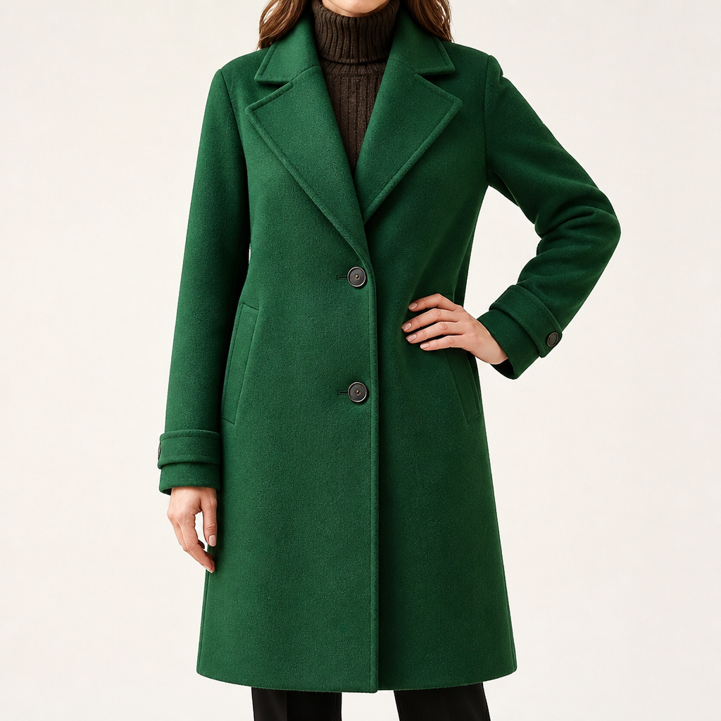 Maribel | Womens Plaid Check Mid Length Winter Coat, Green