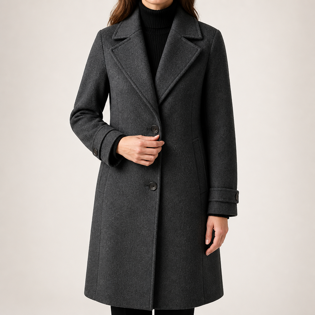 Maribel | Womens Plaid Check Mid Length Winter Coat, Grey 2
