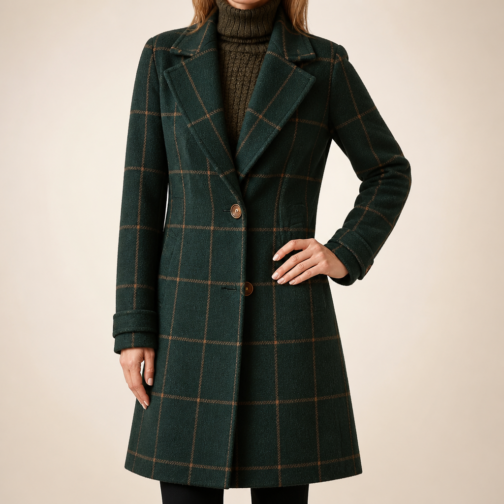 Maribel | Womens Plaid Check Mid Length Winter Coat, Supports Personalization Add Any And Code