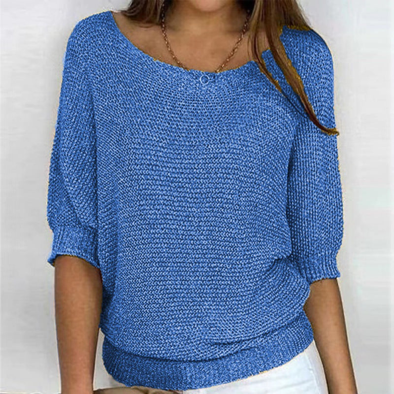Marielle | Womens Round Neck Knitted Jumper Elegant Three Quarter Sleeve Top - 3